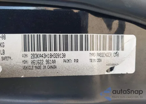 2008 Dodge Charger z USA, uszkodzony, nr VIN 2B3KA43H18H320130